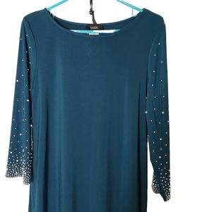 Green Msk 3/4 Beaded Sleeve Sheath Dress size Large